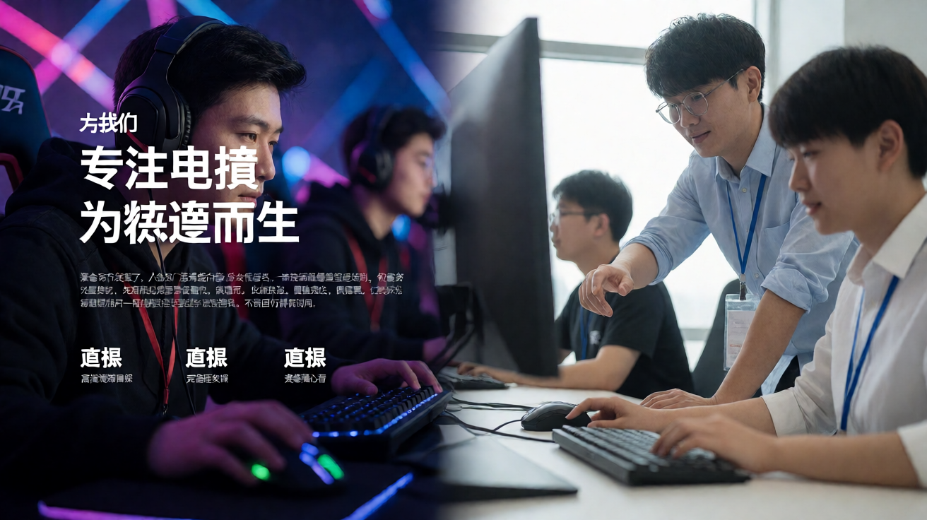 电竞赛事现场氛围，选手专注比赛